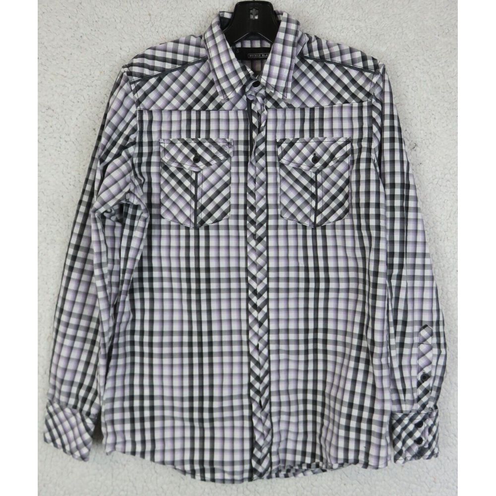 Mens Buckle Black BKE Plaid‎ Size S Slim Long Sleeve Button Front Shirt - Stains